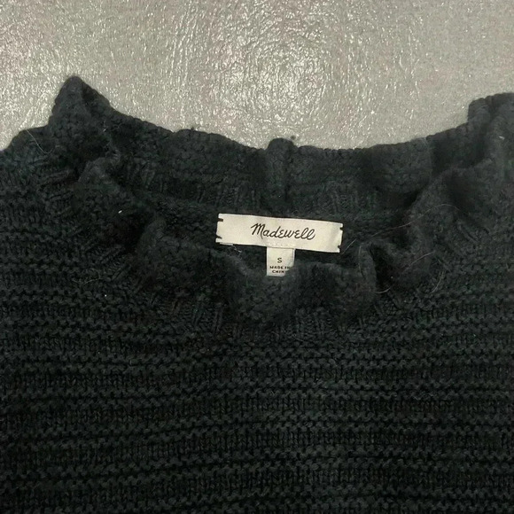 [S]Madewell Black Ruffle-Neck Pullover Sweater in  Cotton-Merino Yarn - Picture 4 of 10